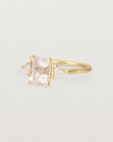 Angled view of the Lille Ring | Morganite & Diamonds in Yellow Gold.