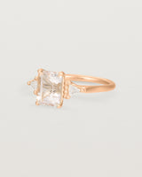 Angled view of the Lille Ring | Morganite & Diamonds in Rose Gold.