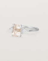 Angled view of the Lille Ring | Morganite & Diamonds in White Gold.