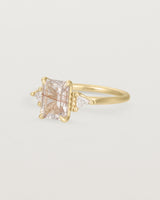 Angled view of the Lille Ring | Rutilated Quartz & Diamonds | Yellow Gold. 