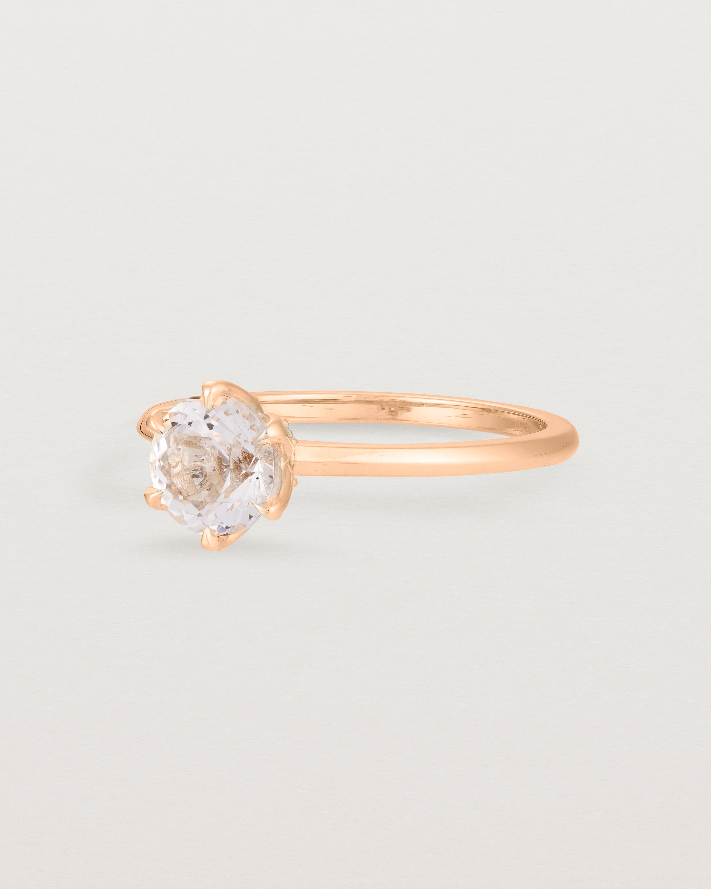 Angled view of the Mandala Solitaire Ring | Morganite & Diamonds | Rose Gold.