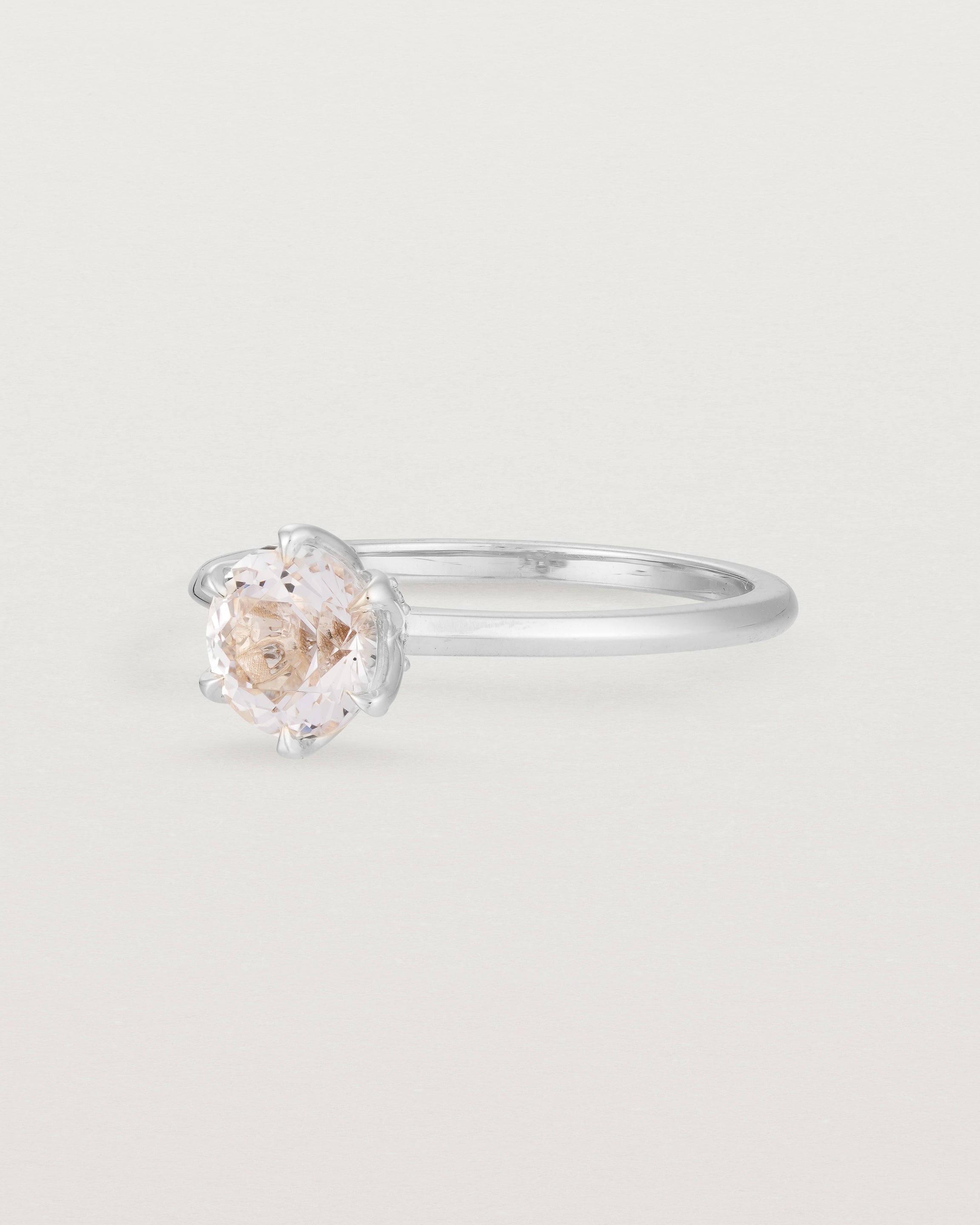Angled view of the Mandala Solitaire Ring | Morganite & Diamonds | White Gold.
