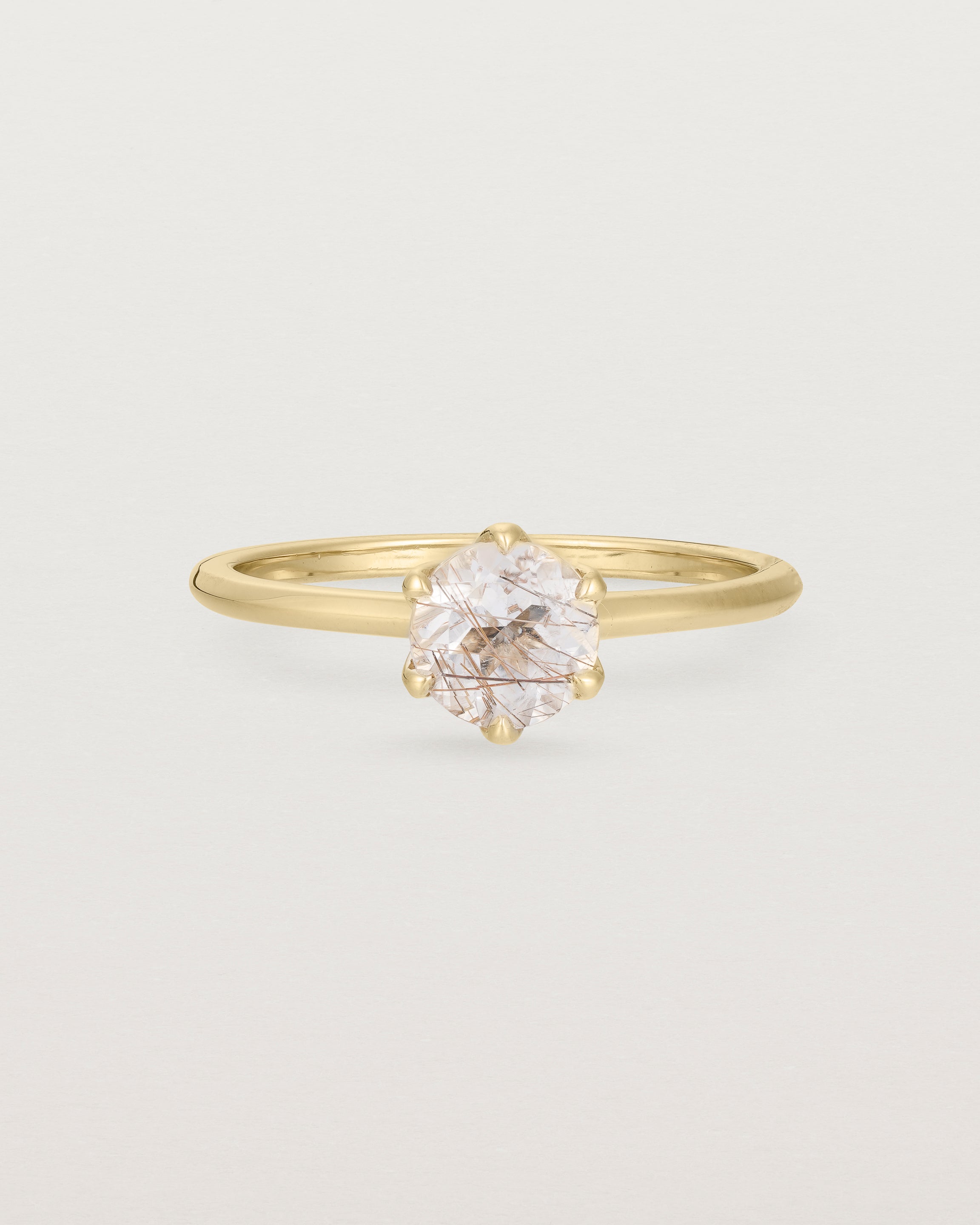 Front view of the Mandala Solitaire Ring | Rutilated Quartz & Diamonds | Yellow Gold.