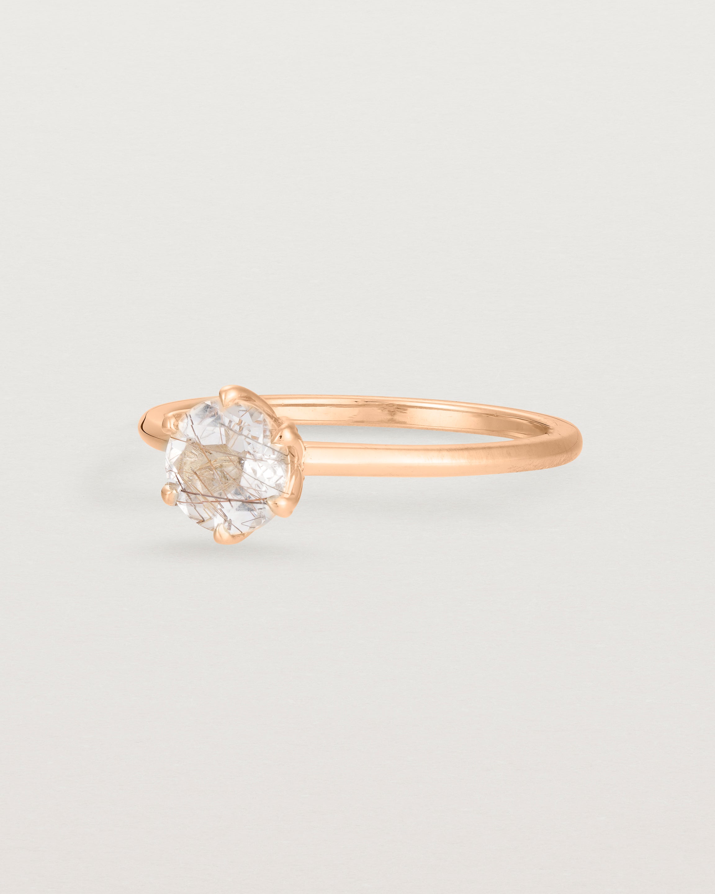 Angled view of the Mandala Solitaire Ring | Rutilated Quartz & Diamonds | Rose Gold.