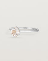 Angled view of the Mandala Solitaire Ring | Rutilated Quartz & Diamonds | White Gold.