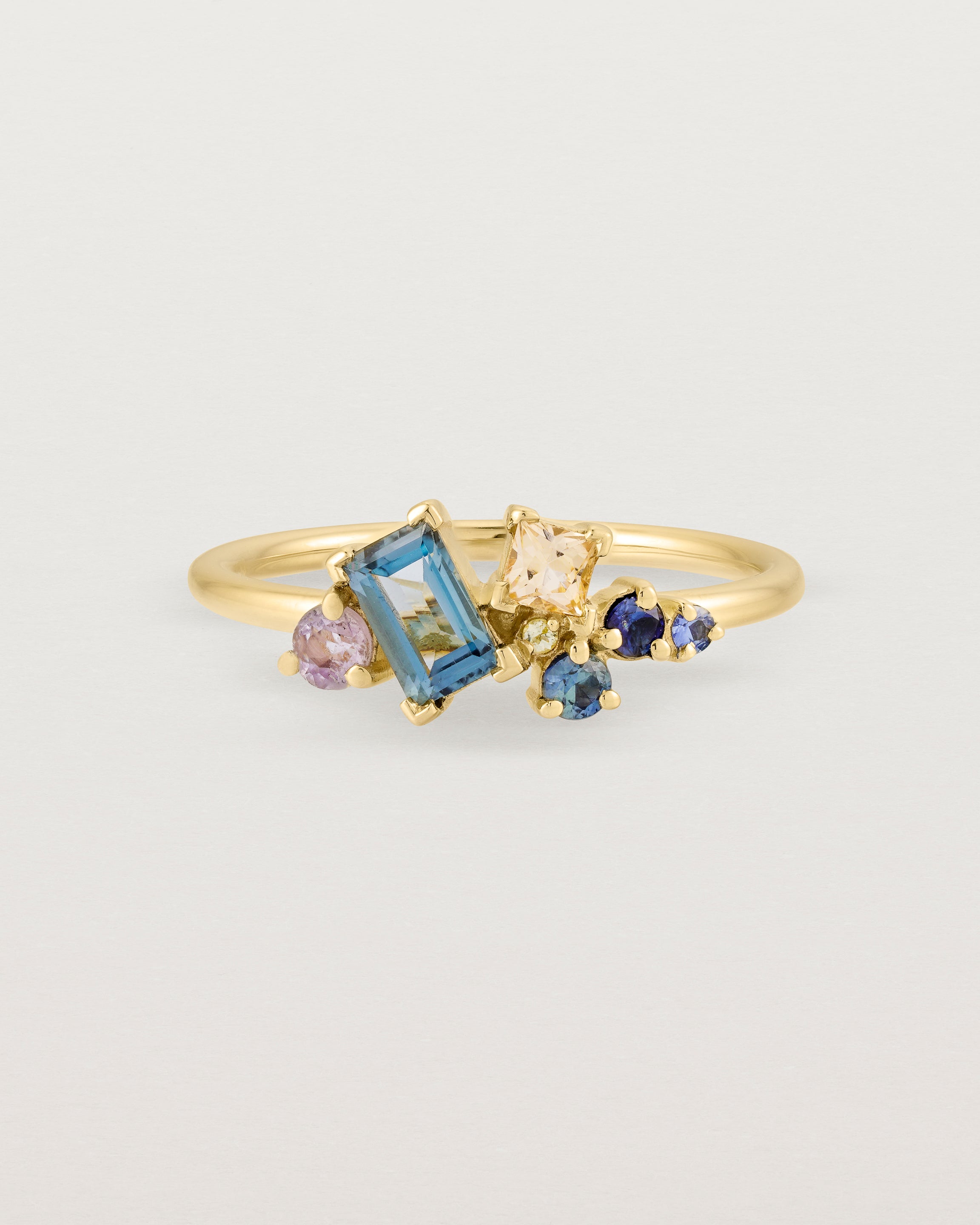 Front view of the Mei Cluster Ring | Coloured Stones in Yellow Gold.