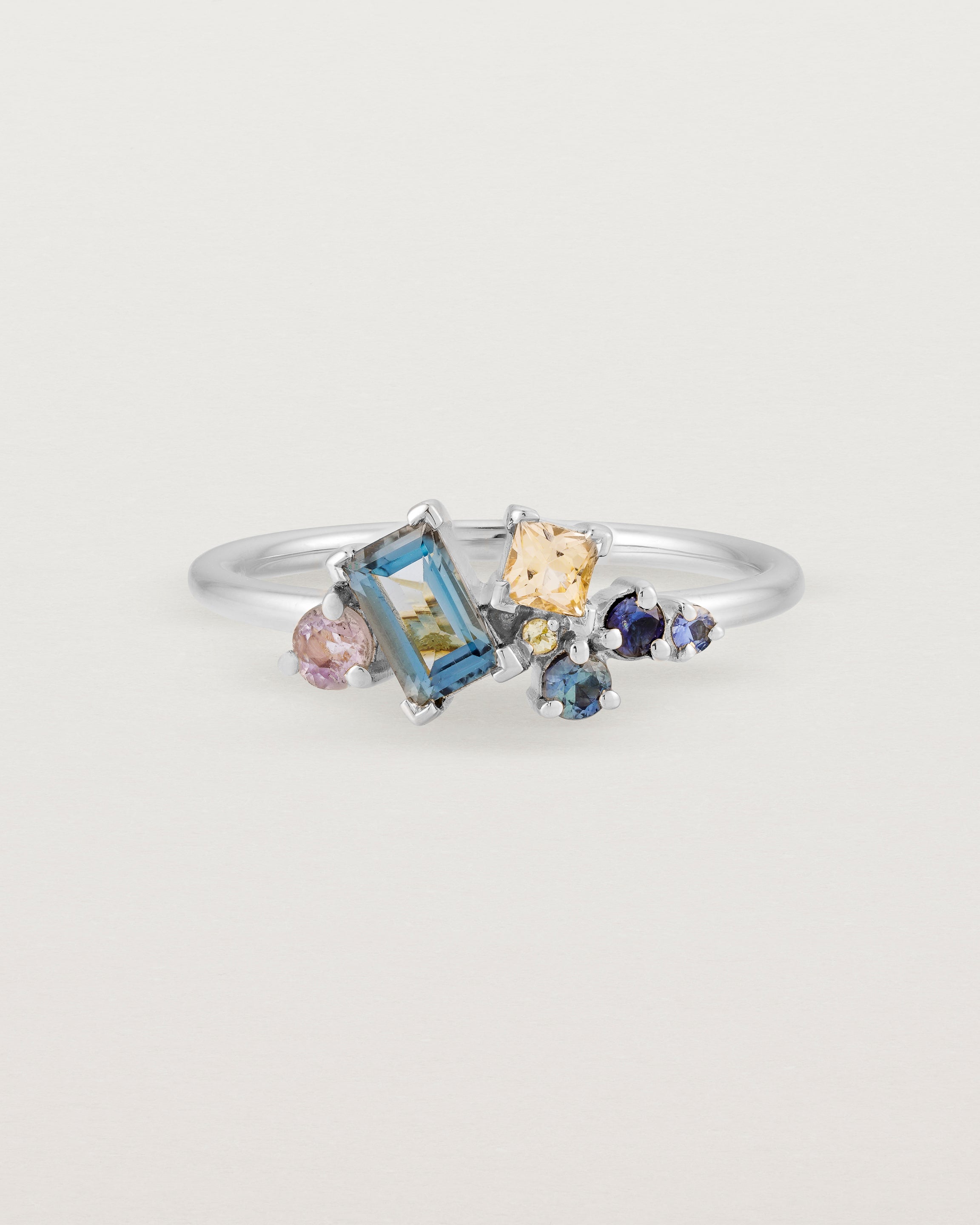 Front view of the Mei Cluster Ring | Coloured Stones in White Gold.