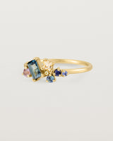 Angled view of the Mei Cluster Ring | Coloured Stones in Yellow Gold.