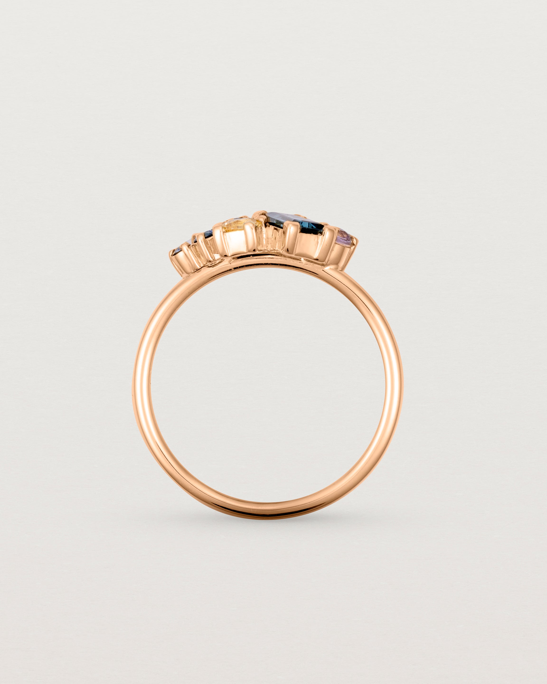 Standing view of the Mei Cluster Ring | Coloured Stones in Rose Gold.