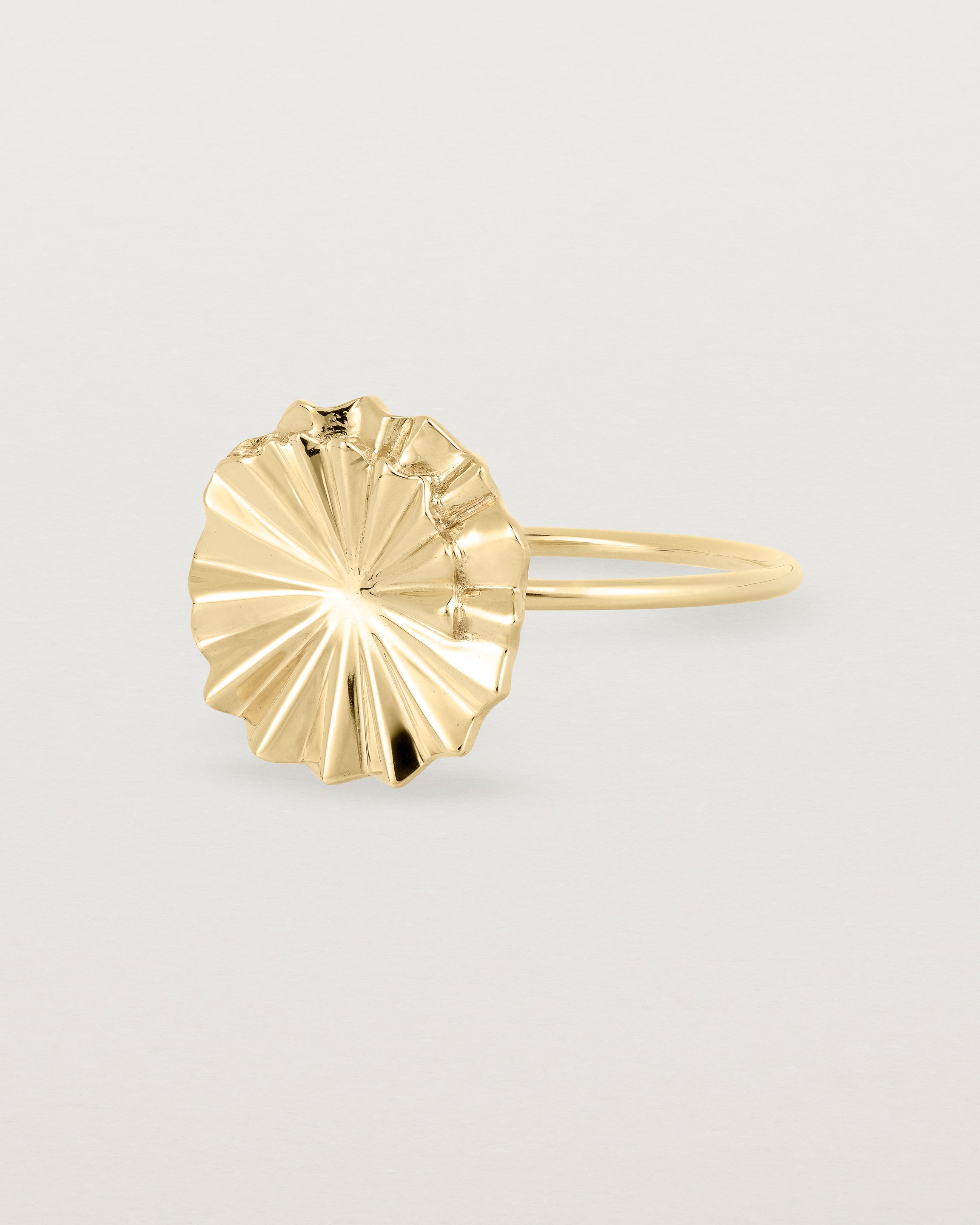 Angled view of the Pan Ring in Yellow Gold.