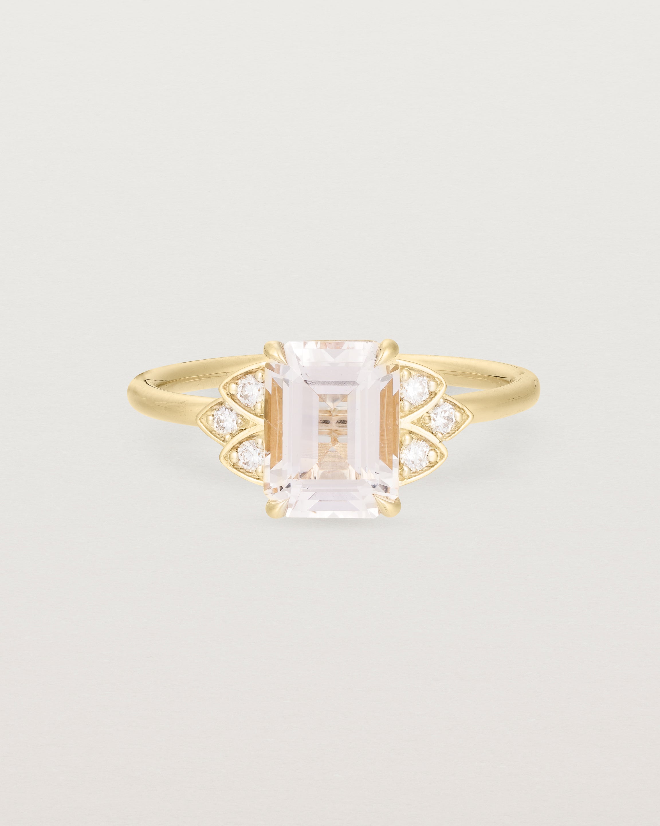 Front view of the Posie Ring | Morganite & Diamonds | Yellow Gold.