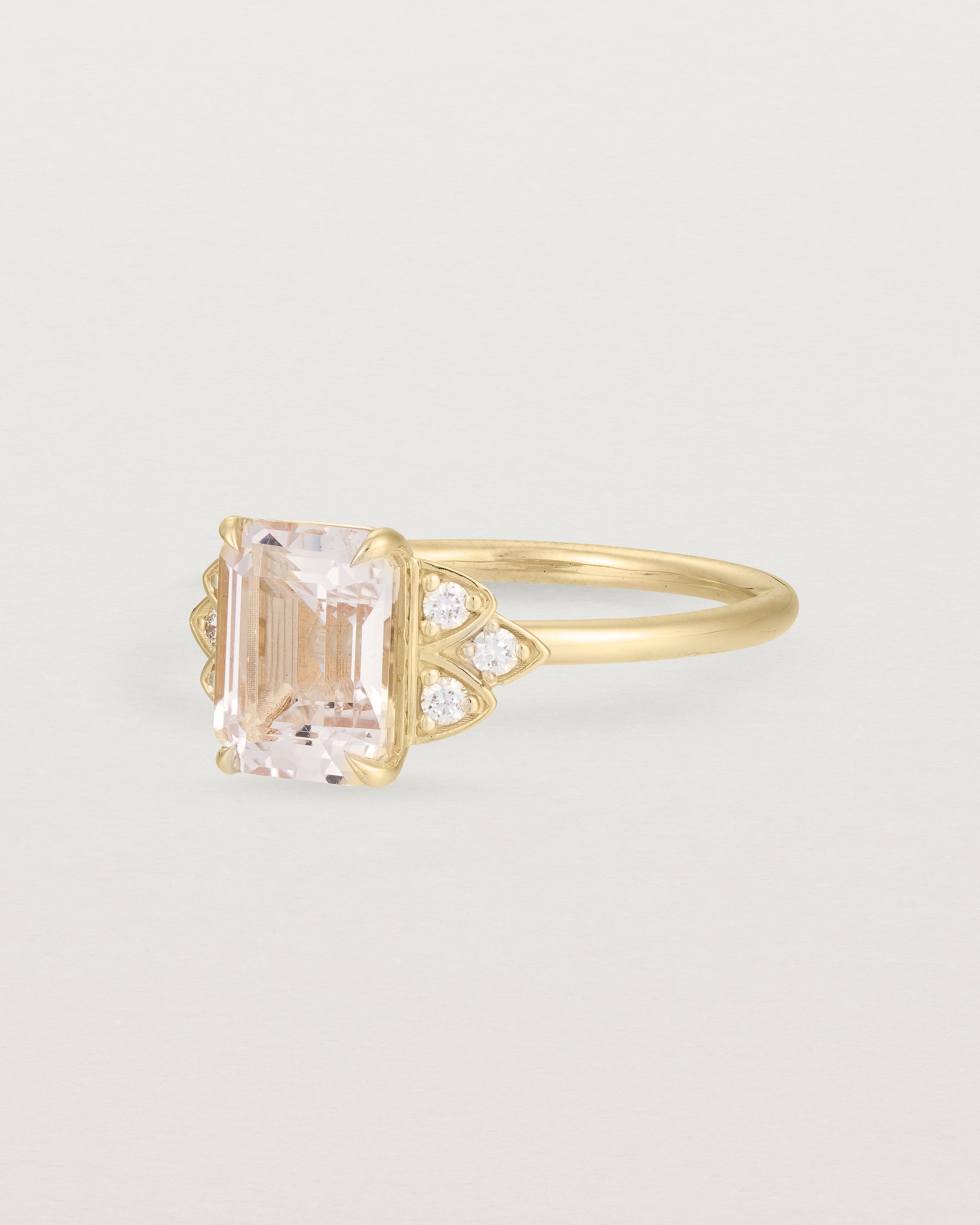 Side view of the Posie Ring | Morganite & Diamonds | Yellow Gold.