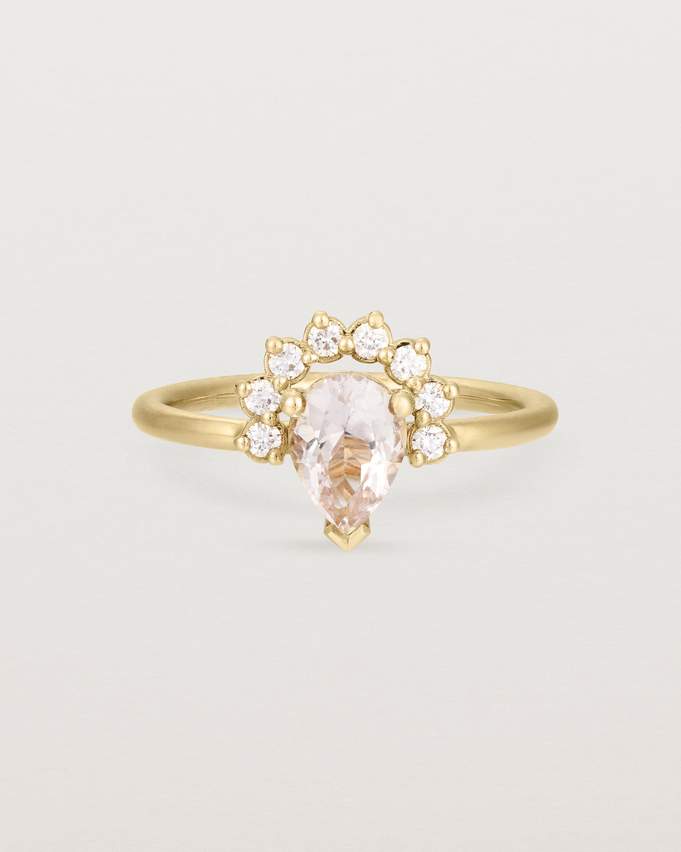 Front view of the Rose Ring | Morganite & Diamonds | Yellow Gold.