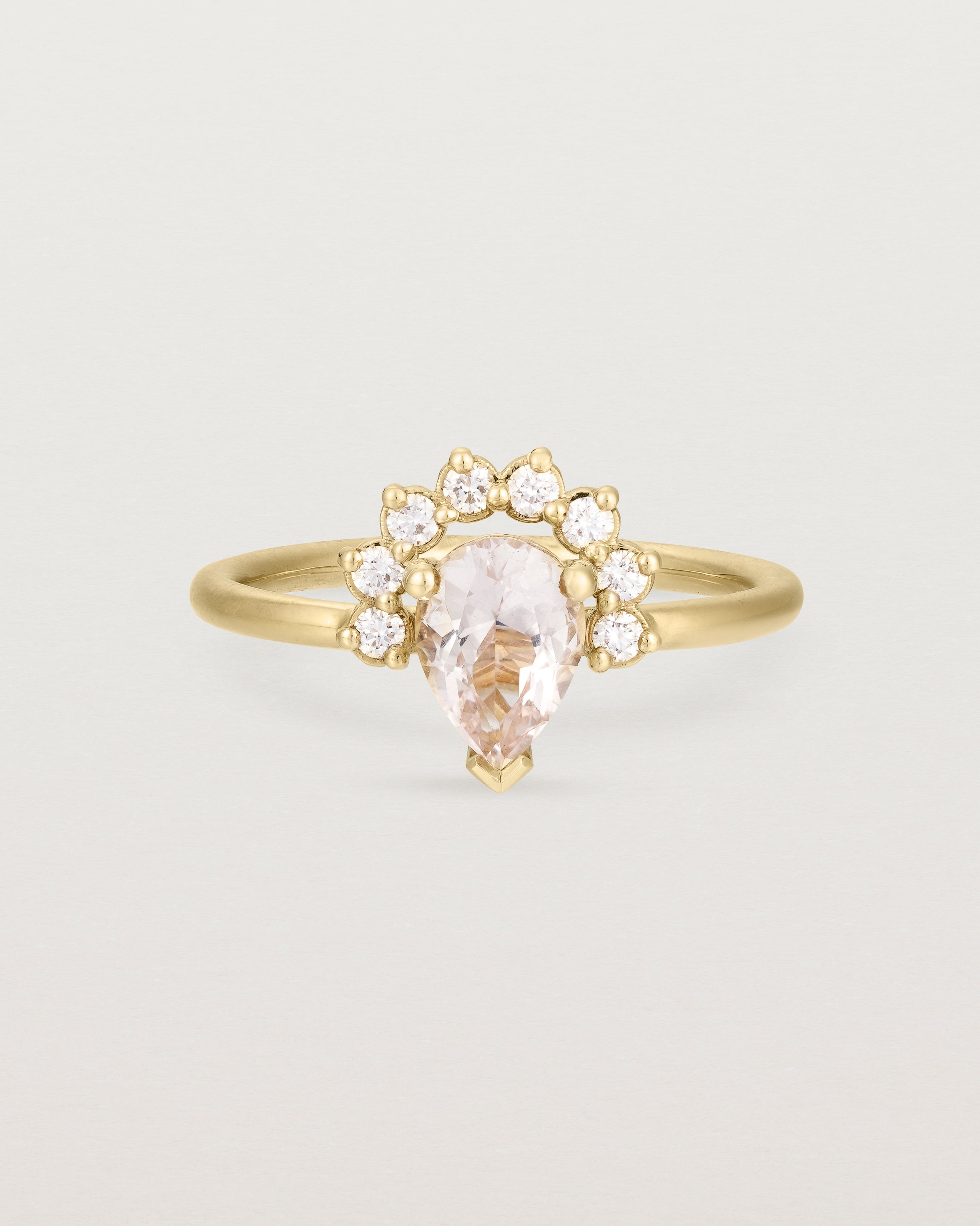 Front view of the Rose Ring | Morganite & Diamonds | Yellow Gold.