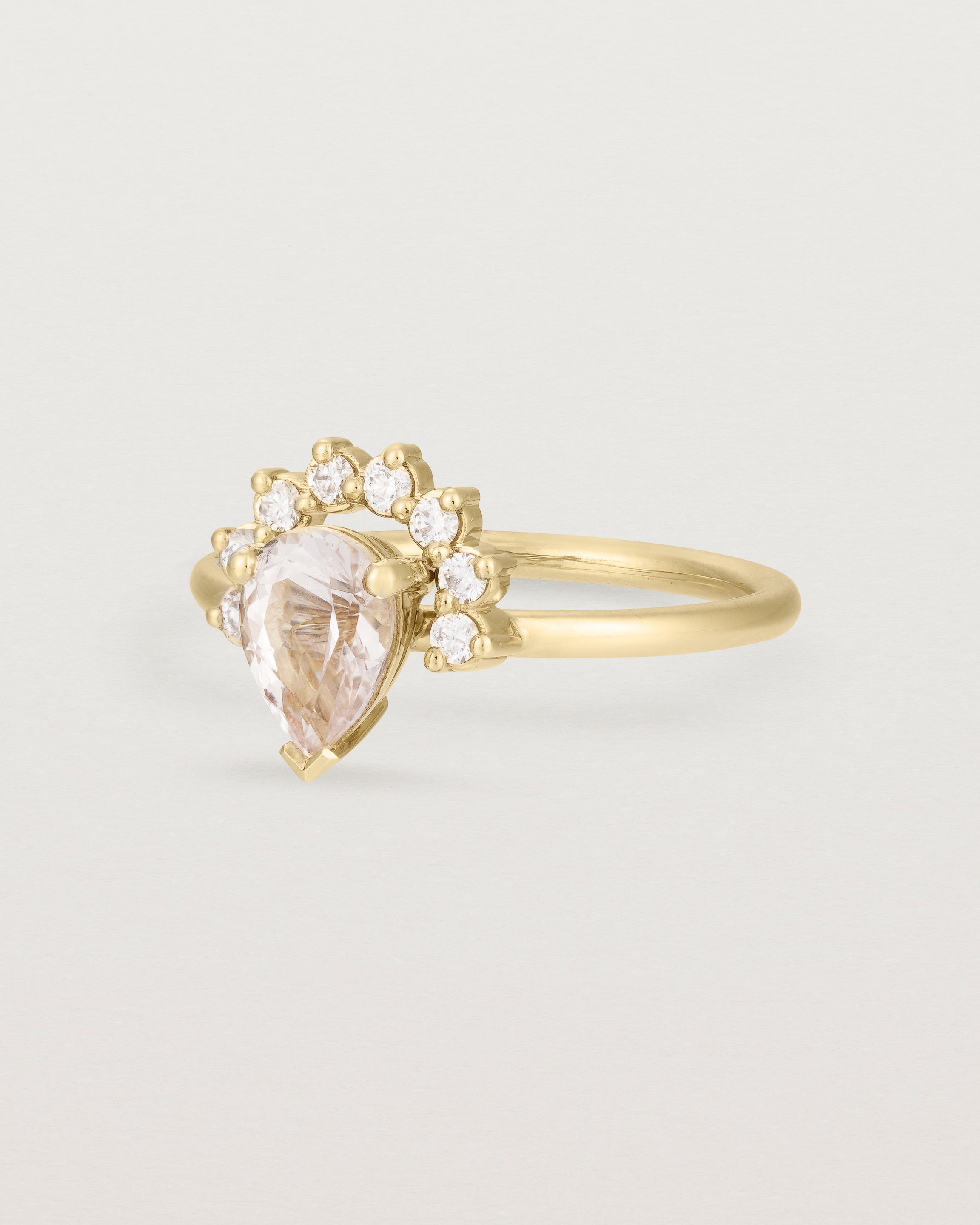 Angled view of the Rose Ring | Morganite & Diamonds | Yellow Gold.