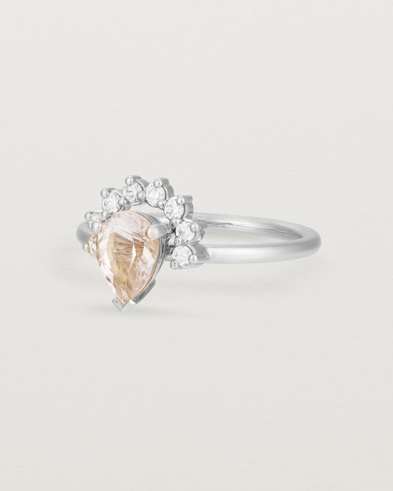 Angled view of the Rose Ring | Morganite & Diamonds | White Gold.