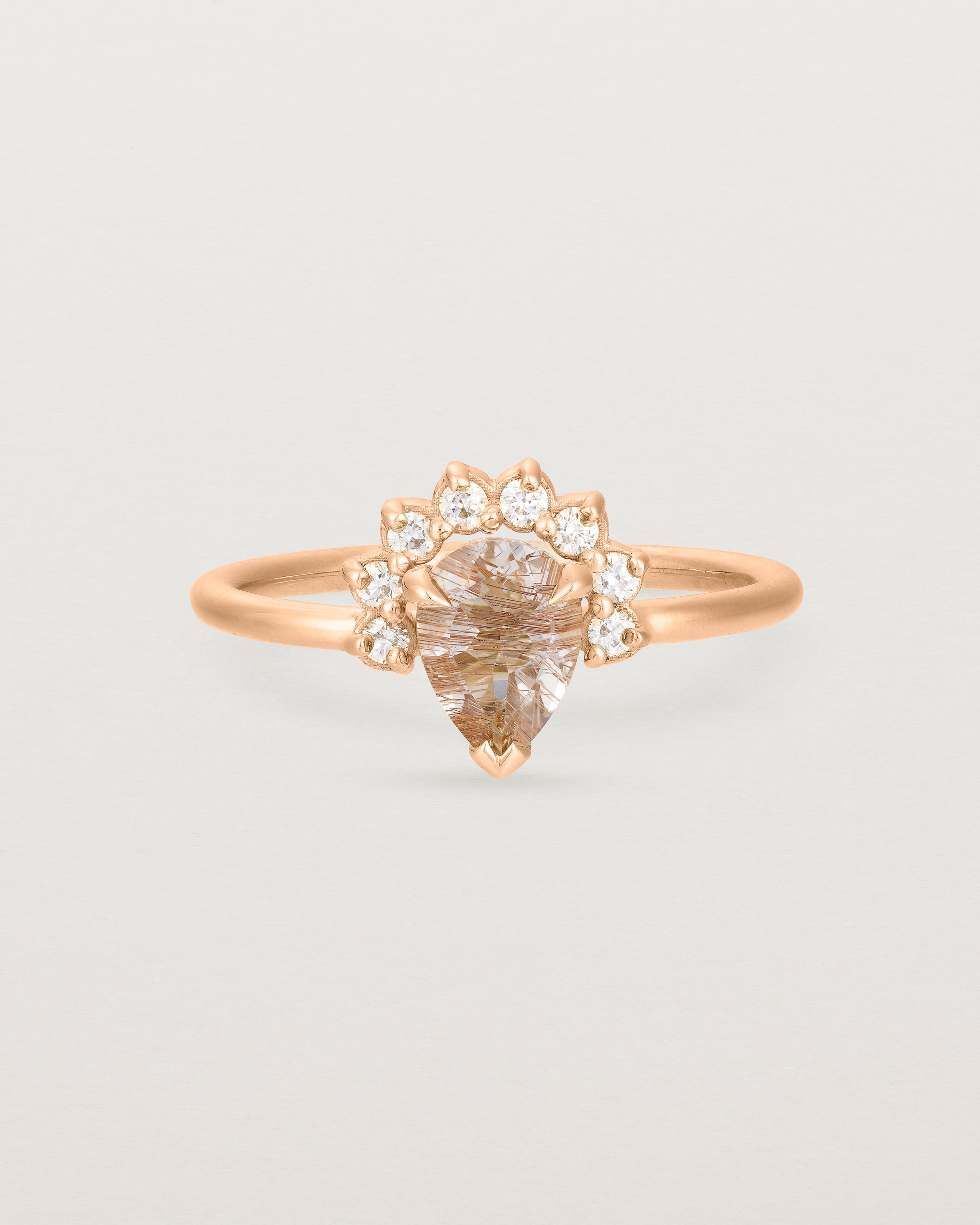 Front view of the Rose Ring | Rutilated Quartz & Diamonds | Rose Gold.
