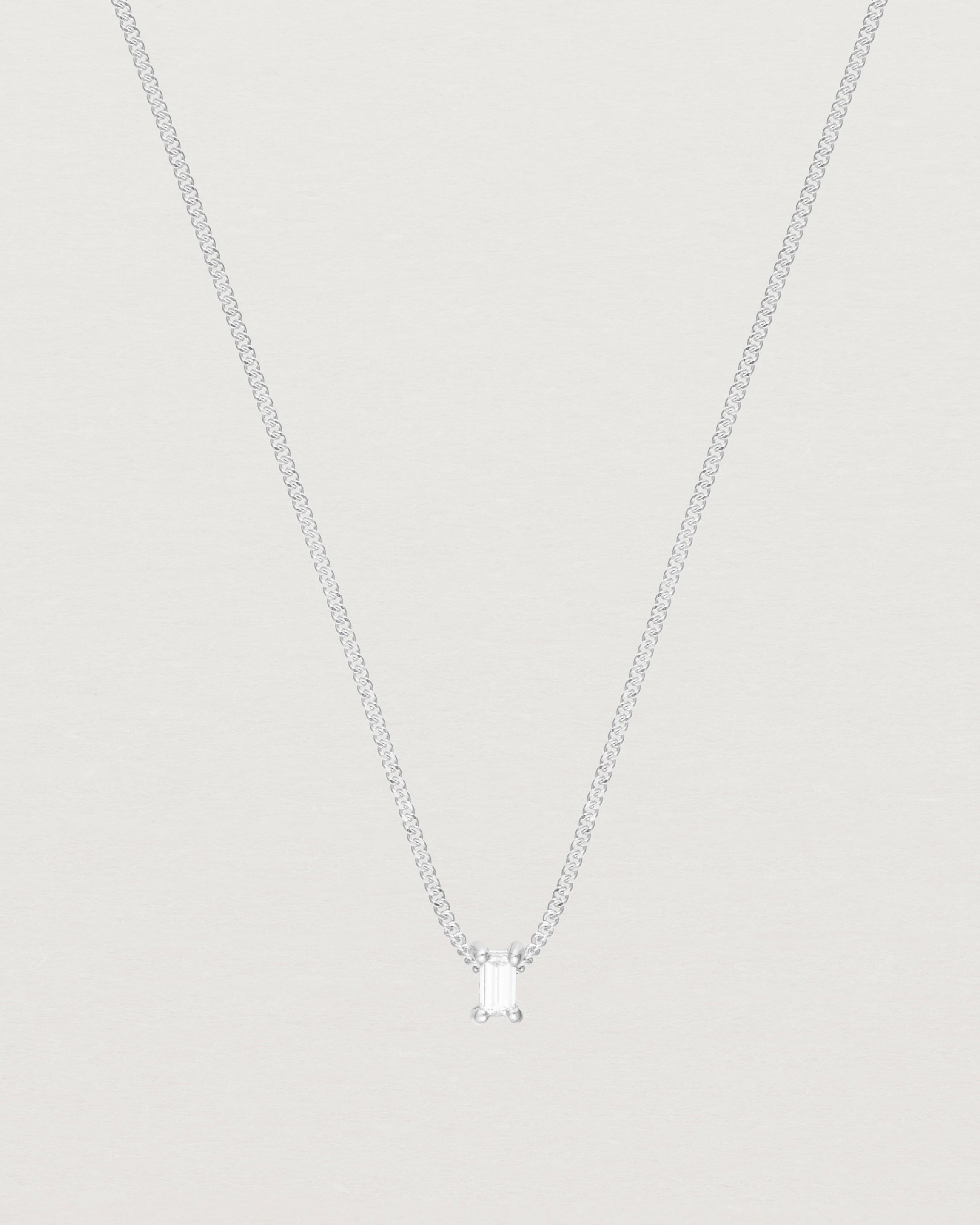Close up of the Sena Slider Necklace with White Diamond in White Gold.