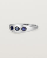 Angled view of the Seule Trinity Ring | Australian Sapphires | White Gold.