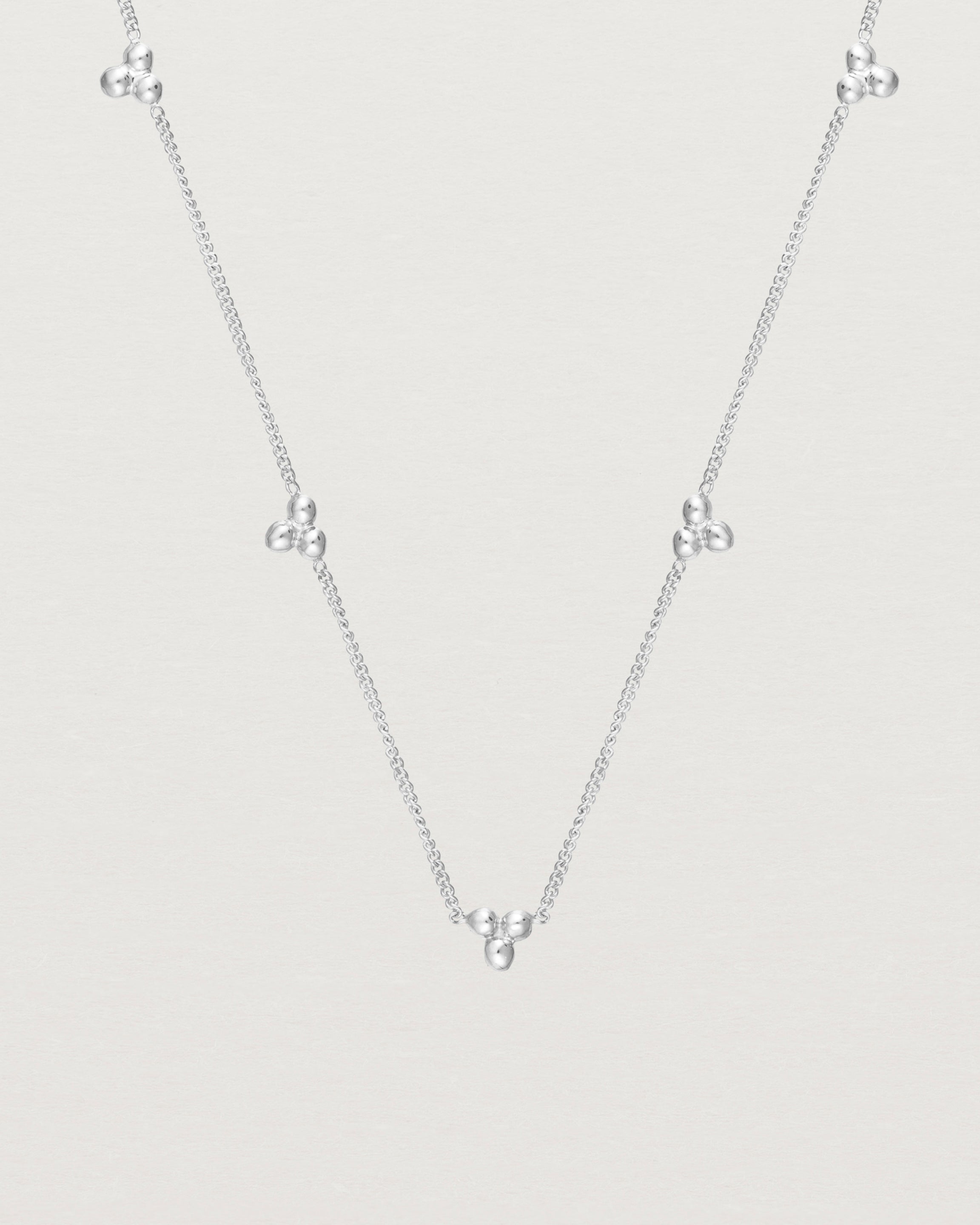 Close up of the Tellue Necklace in sterling silver.