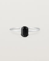 Fine sterling silver band featuring an oval black spinel stone