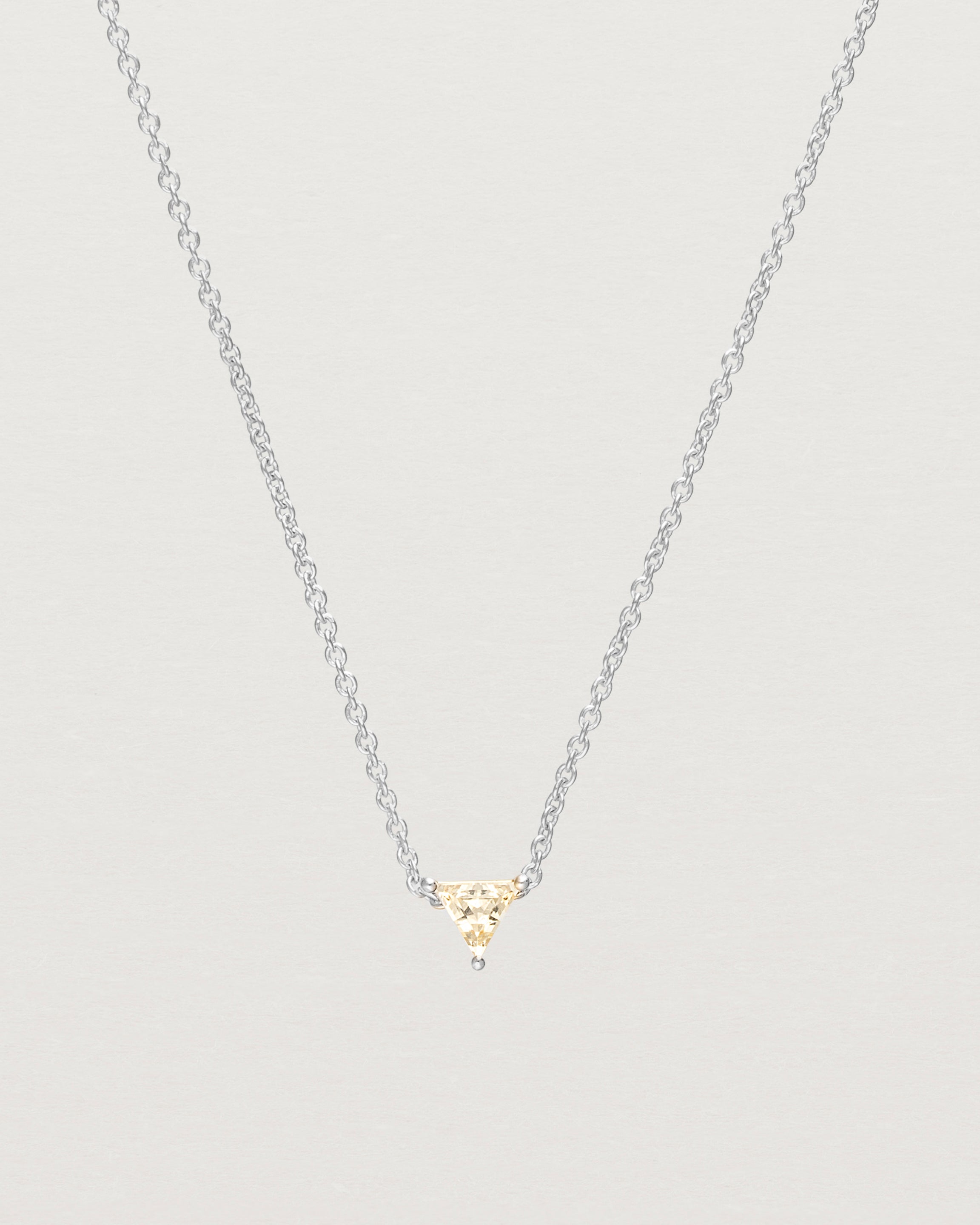 Close up of the Tiny Trillion Necklace with Heliodor in Sterling Silver.