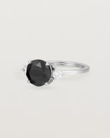 Angled view of the Una Round Trio Ring | Black Spinel & Diamonds | White Gold.