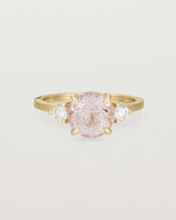 Front view of the Una Round Trio Ring | Morganite & Diamonds | Yellow Gold. 