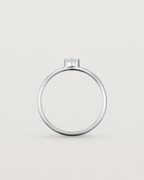 Fine white gold stacking ring featuring a white marquise centre diamond
