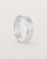 Standing view of the Chamfered Wedding Ring | 6mm in White Gold.