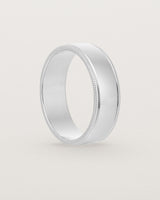 Standing view of the Millgrain Wedding Ring | 6mm in White Gold.