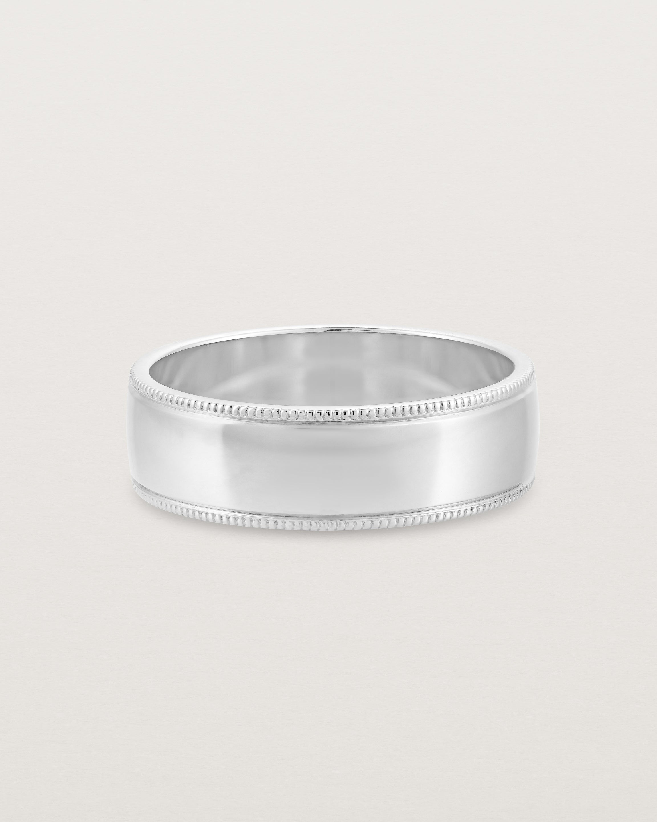 Front view of the Millgrain Wedding Ring | 6mm in White Gold.