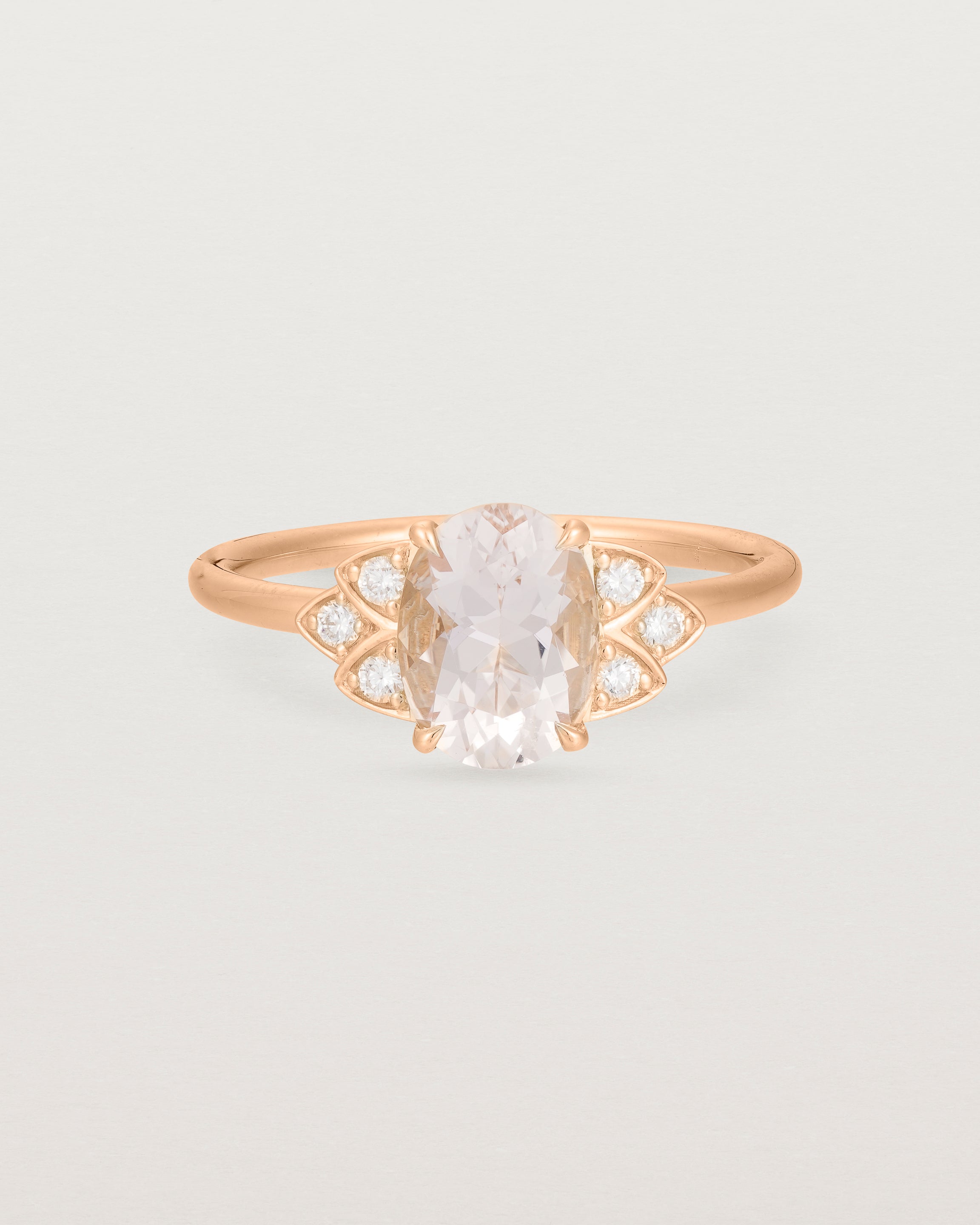 Front view of the Winnie Ring | Morganite & Diamonds | Rose Gold.