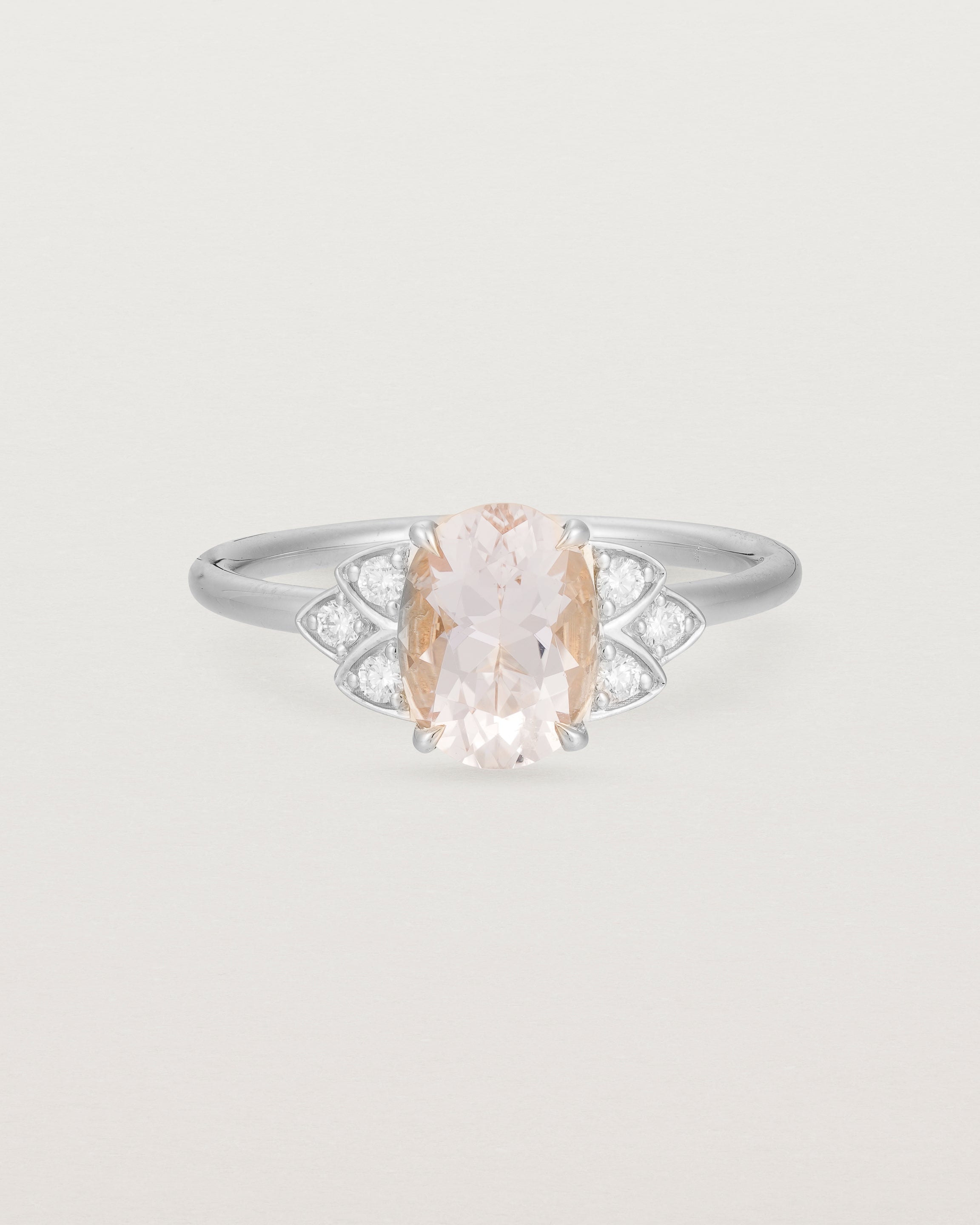Front view of the Winnie Ring | Morganite & Diamonds | White Gold.