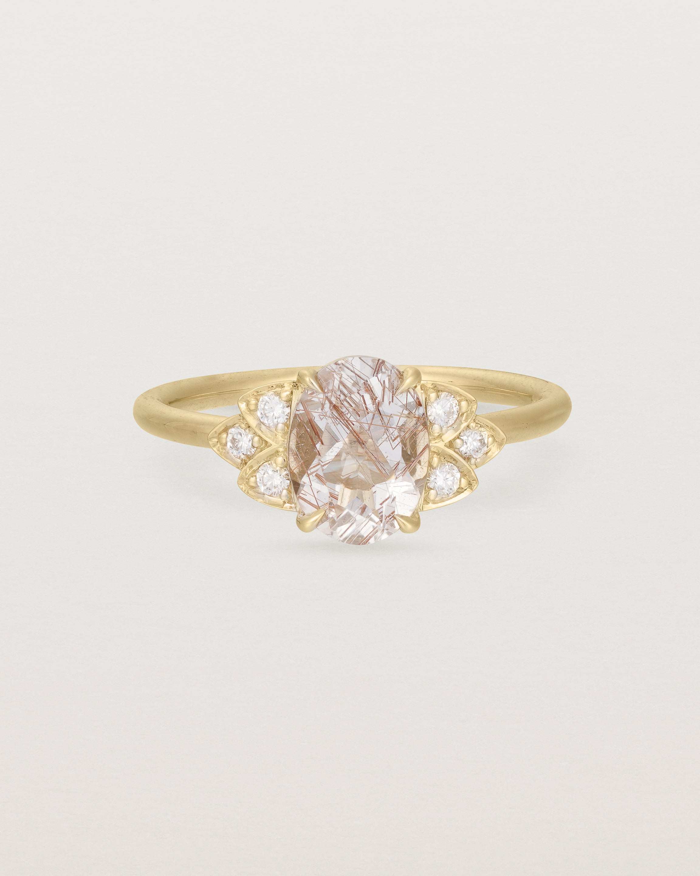 Front view of the Winnie Ring | Rutilated Quartz & Diamonds | Yellow Gold.