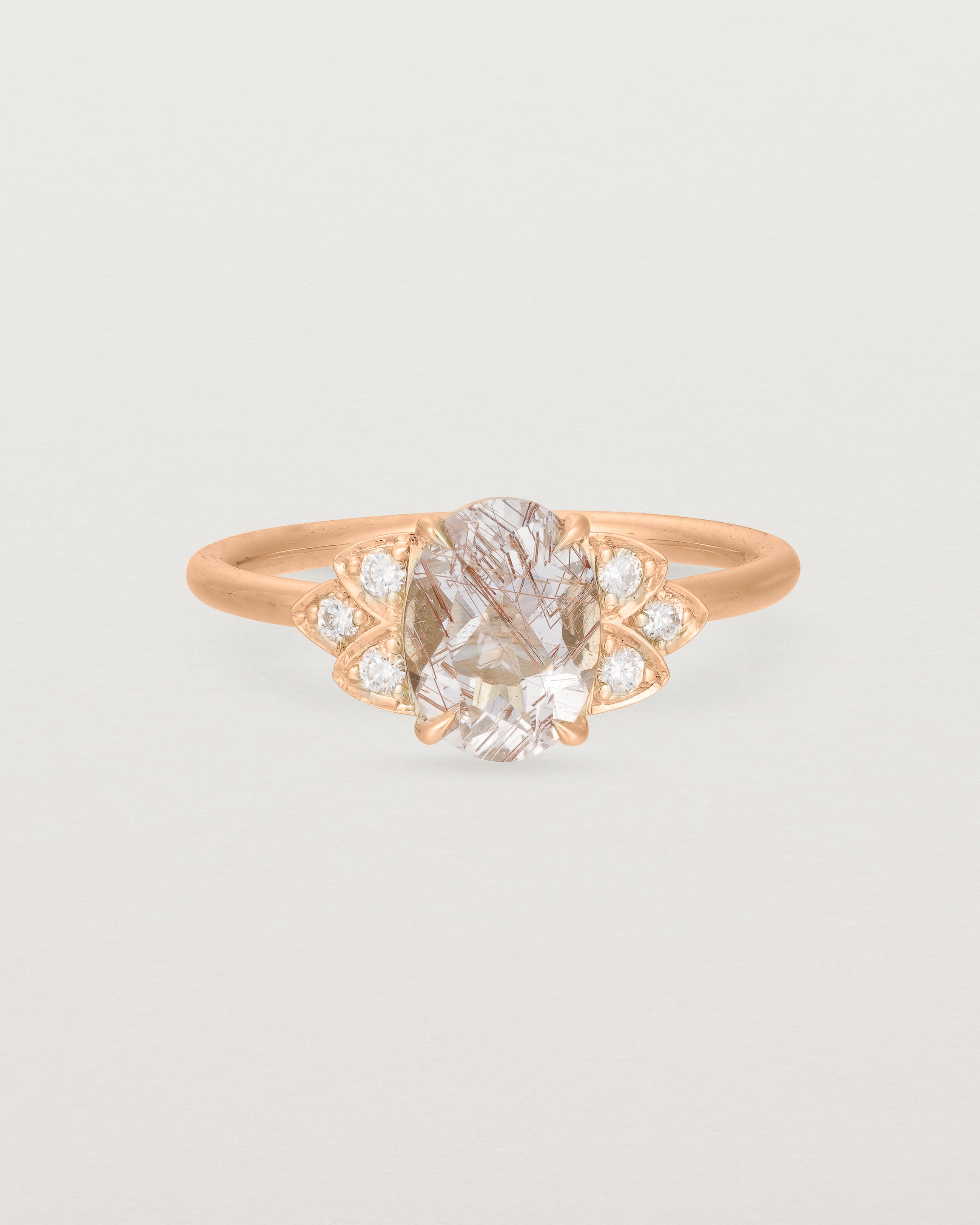 Front view of the Winnie Ring | Rutilated Quartz & Diamonds | Rose Gold.