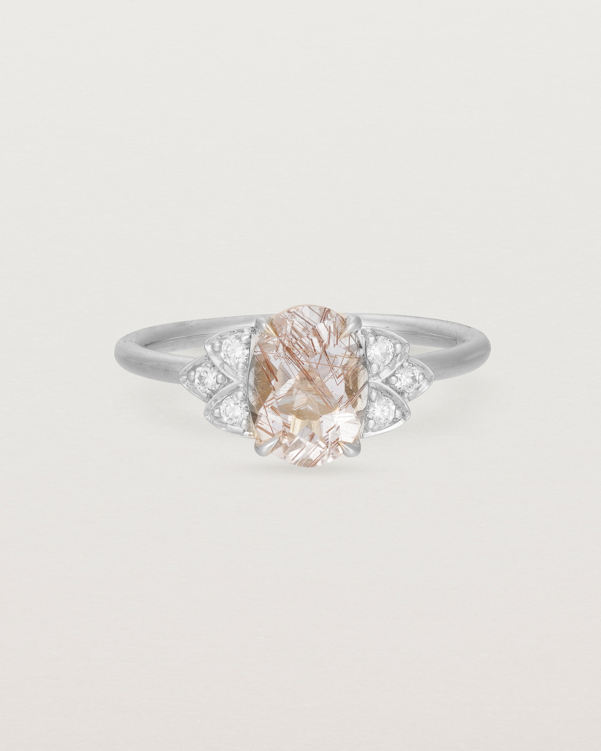 Front view of the Winnie Ring | Rutilated Quartz & Diamonds | White Gold.