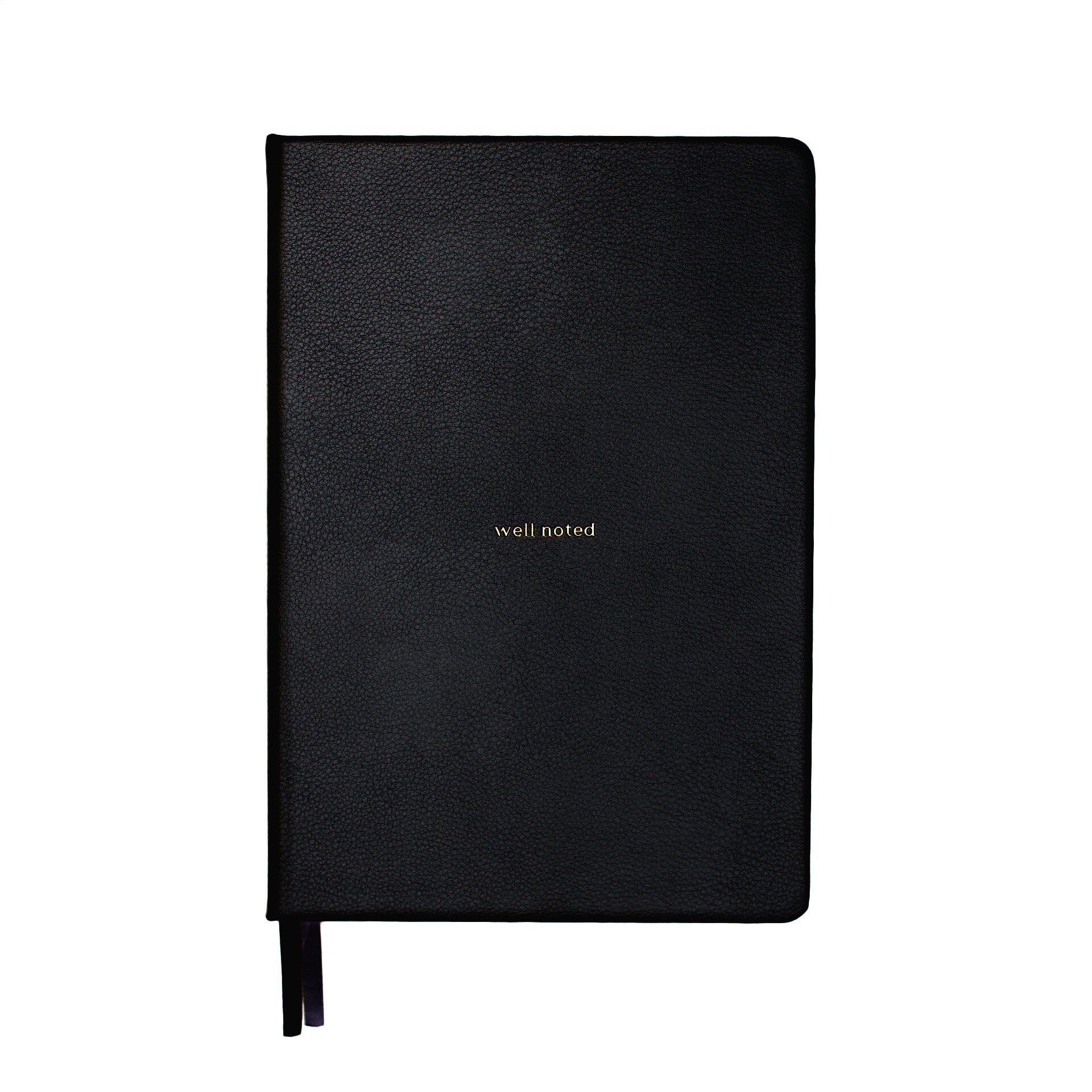 High quality black leather Notebook by Wellnoted on a white background